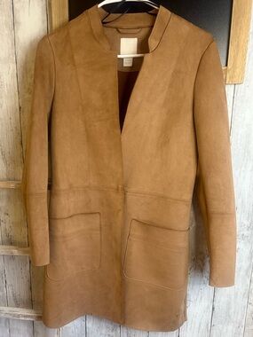 Women’s XS H&M Tan Faux Suede Soft Long Open closure jacket w pockets